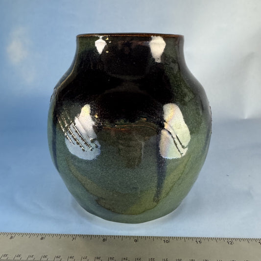 Hand-thrown Pottery Vase with Green and Brown Glaze