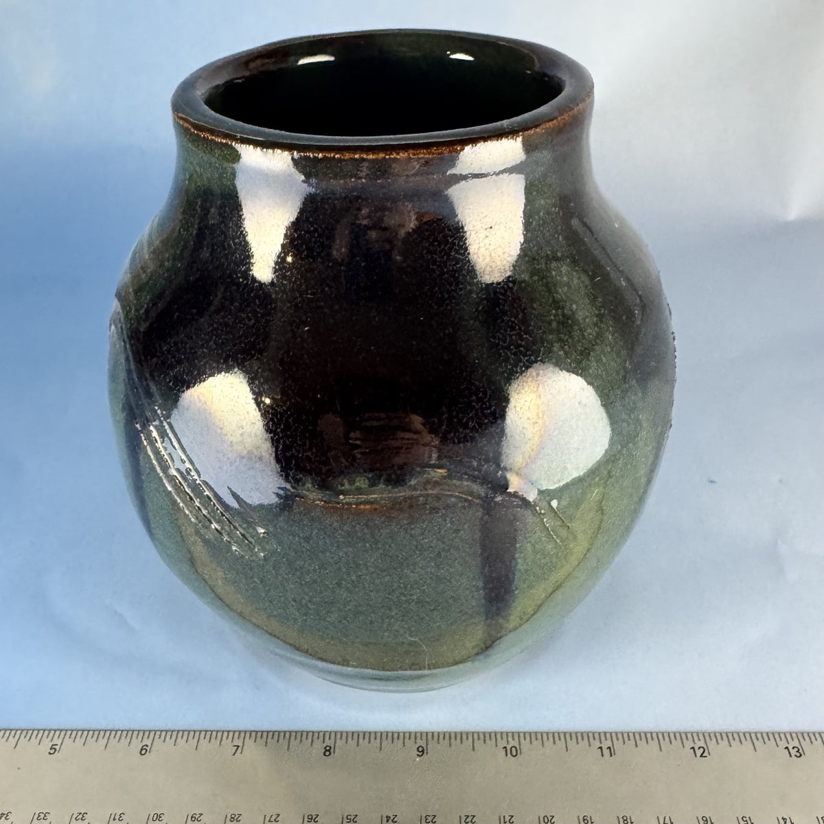 Hand-thrown Pottery Vase with Green and Brown Glaze