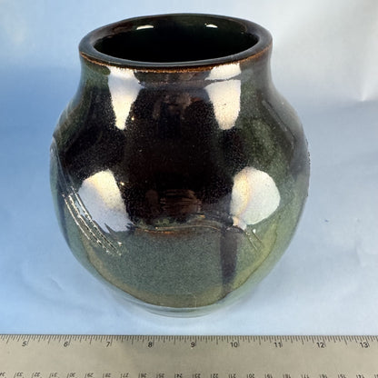 Hand-thrown Pottery Vase with Green and Brown Glaze