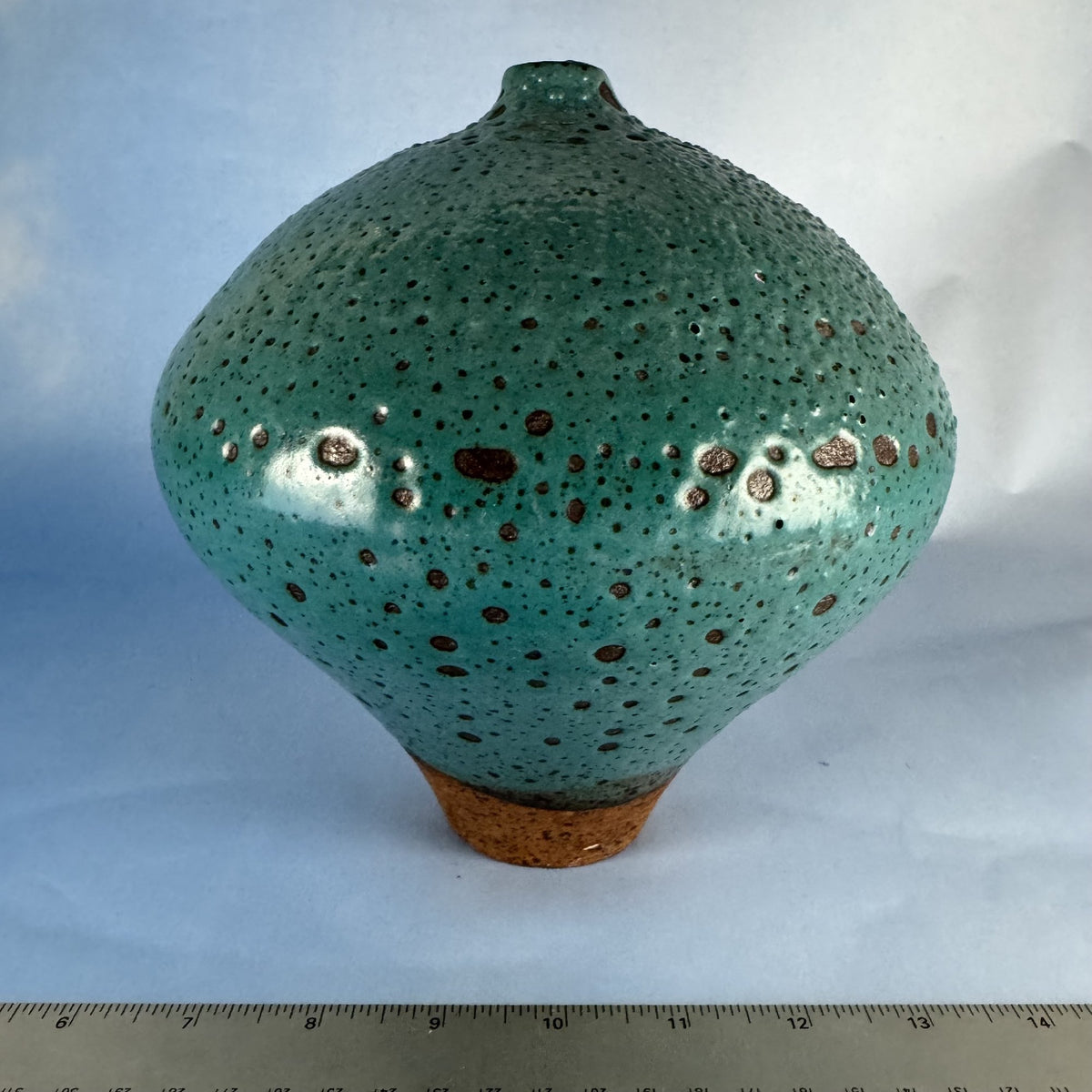 Turquoise Ceramic Pot with Volcanic-Style Crater Glaze
