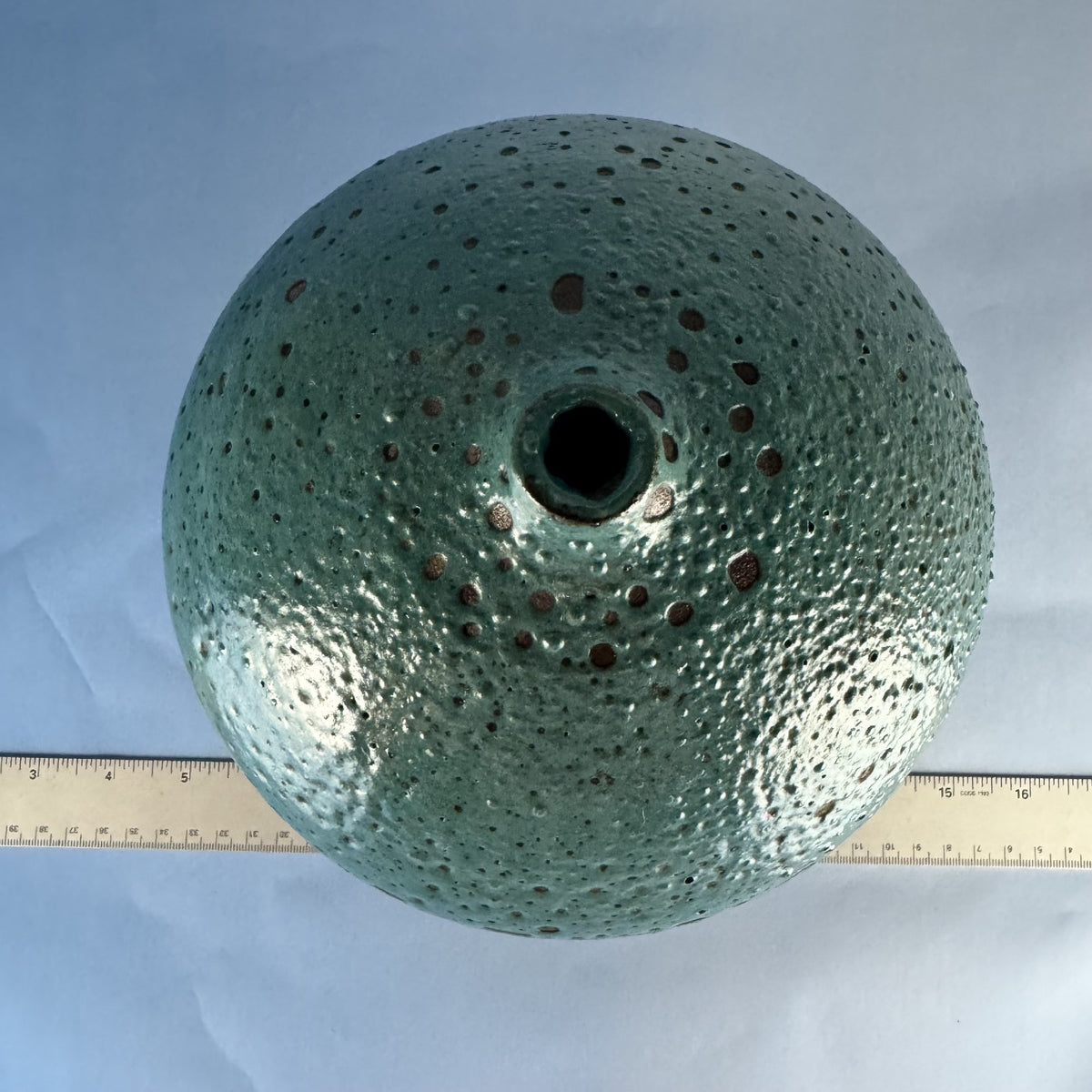 Turquoise Ceramic Pot with Volcanic-Style Crater Glaze