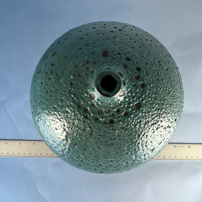 Turquoise Ceramic Pot with Volcanic-Style Crater Glaze
