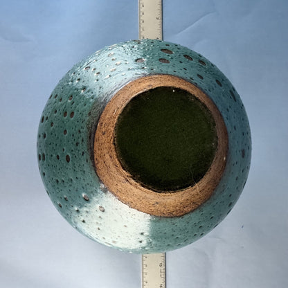 Turquoise Ceramic Pot with Volcanic-Style Crater Glaze