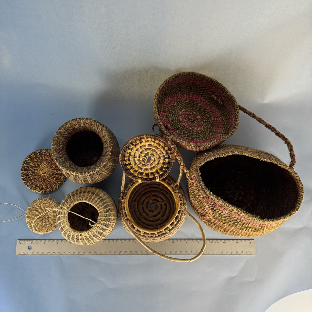 Four Lidded, Woven Baskets