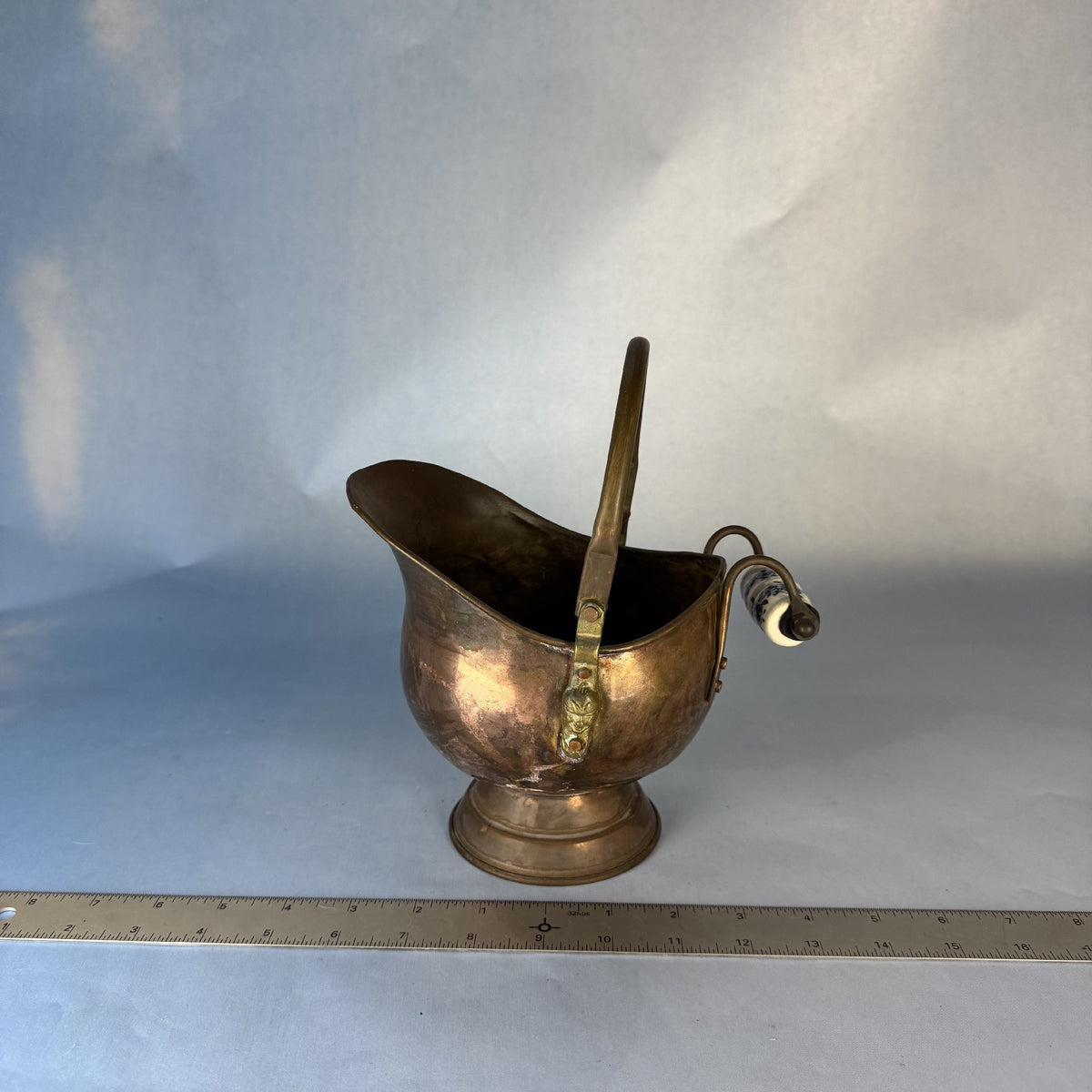 Copper Brass Coal Scuttle Ash Bucket Delft Handle Vintage from Holland