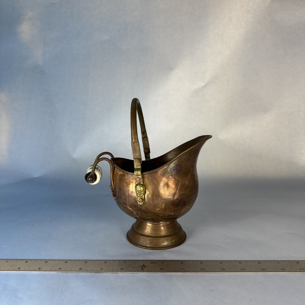 Copper Brass Coal Scuttle Ash Bucket Delft Handle Vintage from Holland