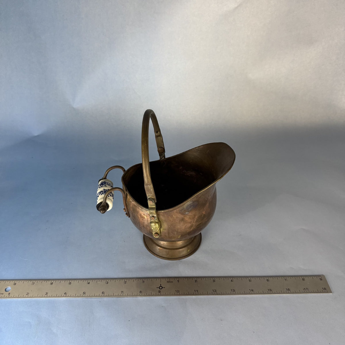 Copper Brass Coal Scuttle Ash Bucket Delft Handle Vintage from Holland