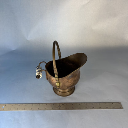 Copper Brass Coal Scuttle Ash Bucket Delft Handle Vintage from Holland