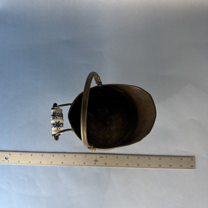 Copper Brass Coal Scuttle Ash Bucket Delft Handle Vintage from Holland