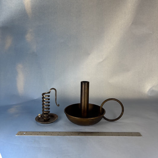 Vintage Pair of Aged Brass Candlesticks