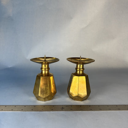 Matched Pair of Chunky Brass Shiny Candlesticks