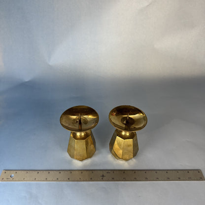 Matched Pair of Chunky Brass Shiny Candlesticks