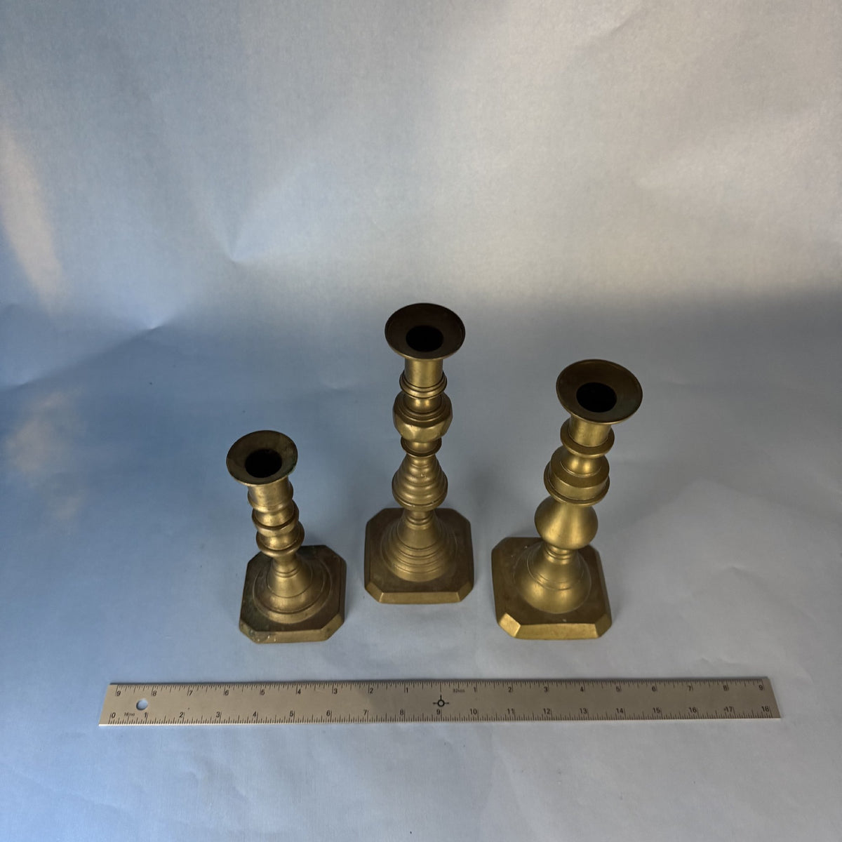 Trio of Brass Candlesticks
