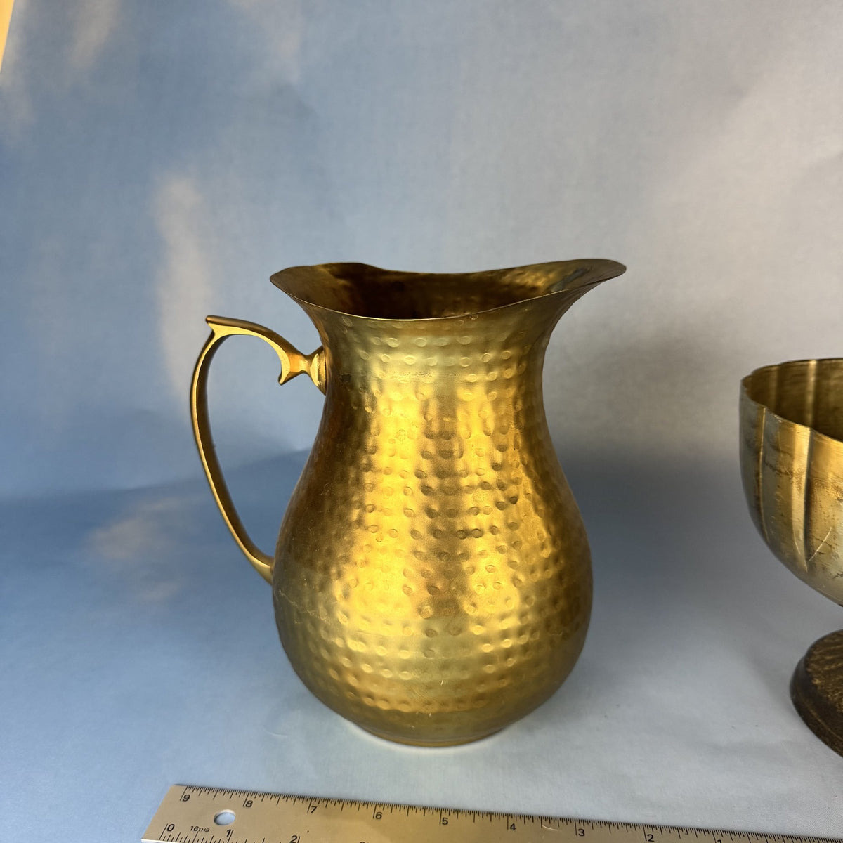 Hammered Brass Pitcher and Pedestal Bowl