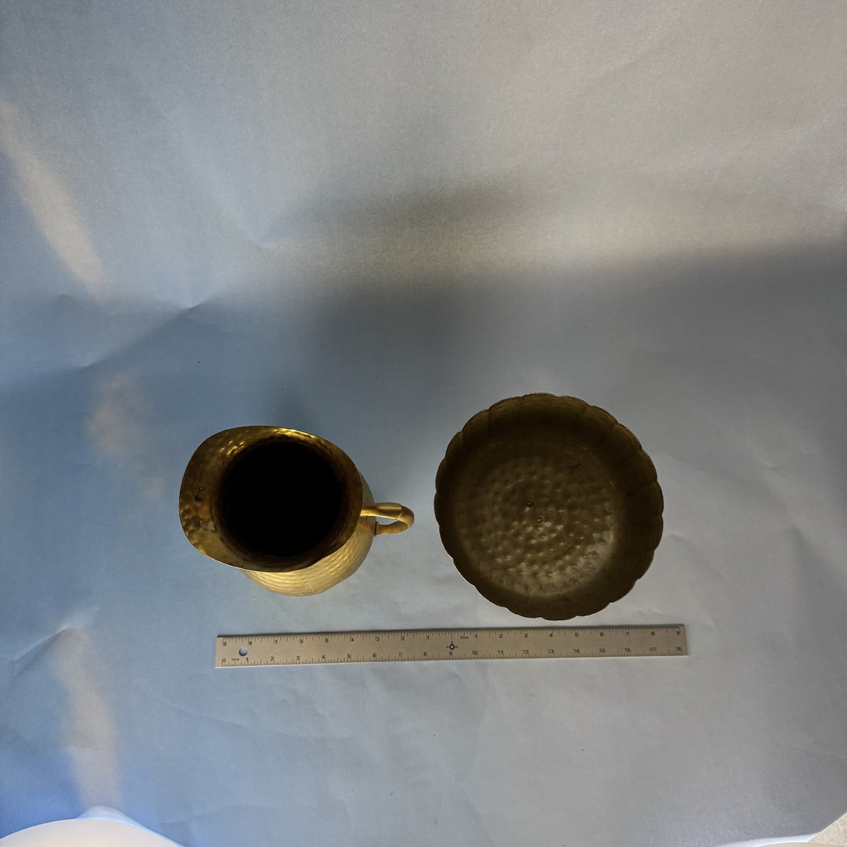 Hammered Brass Pitcher and Pedestal Bowl
