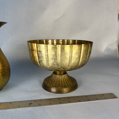Hammered Brass Pitcher and Pedestal Bowl