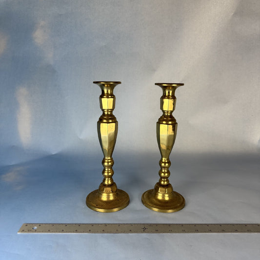 Pair of Tall Shiny Brass Vintage Candlesticks
