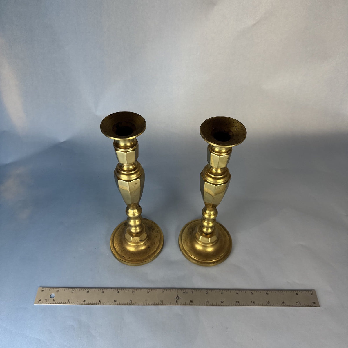 Pair of Tall Shiny Brass Vintage Candlesticks