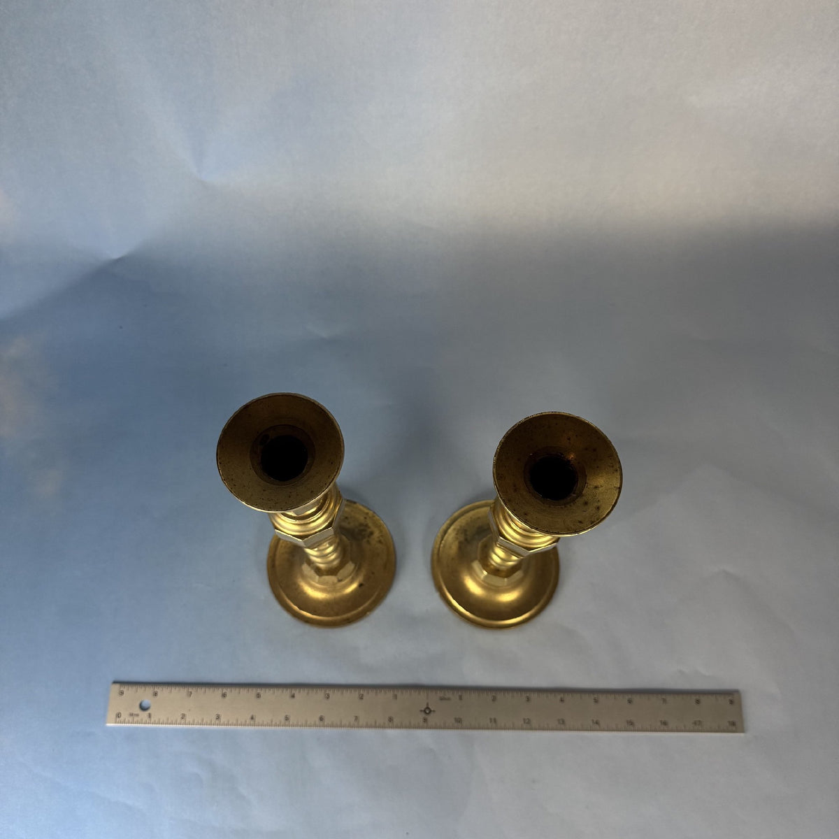 Pair of Tall Shiny Brass Vintage Candlesticks