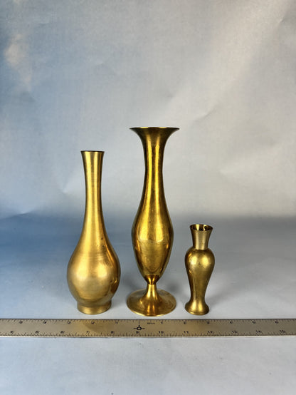 Trio of Polished Brass Bud Vases