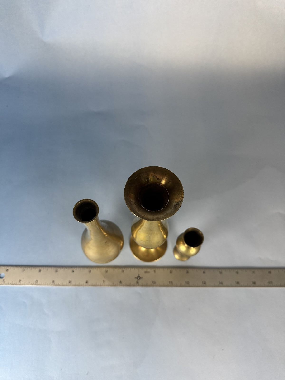 Trio of Polished Brass Bud Vases