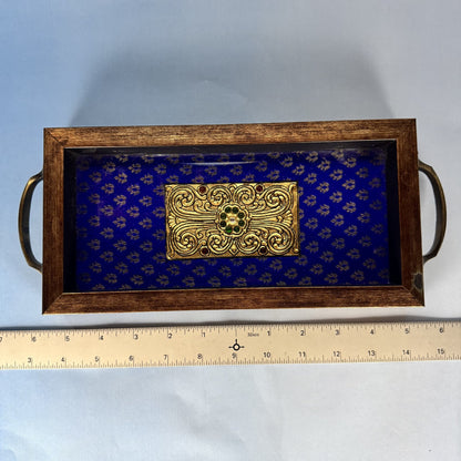 Brass Enameled Boho Chic Tray with Handles