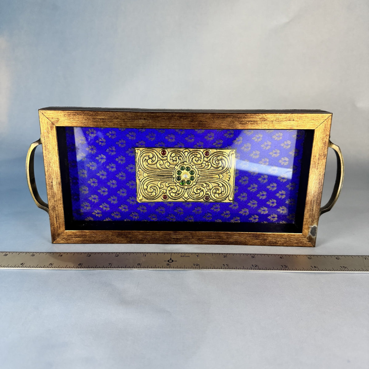 Brass Enameled Boho Chic Tray with Handles