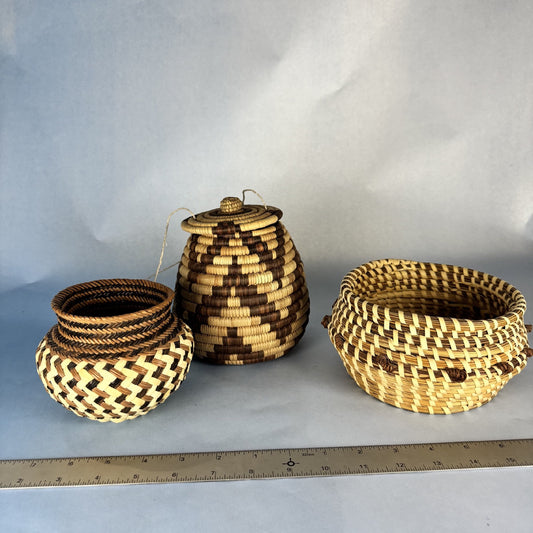 Trio of Handcrafted Baskets in Natural and Brown