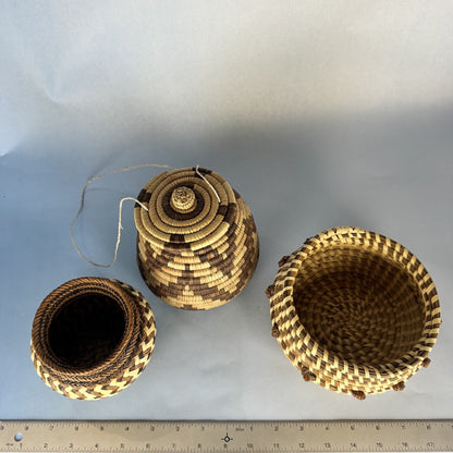 Trio of Handcrafted Baskets in Natural and Brown
