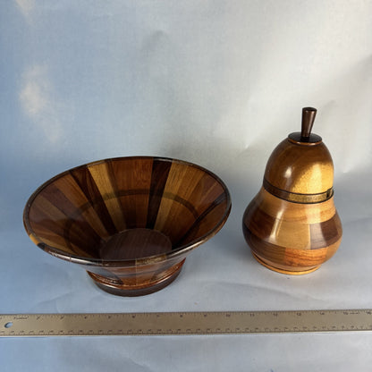 Multi-tone Wooden Bowl and Pear-Shaped Lidded Vessel