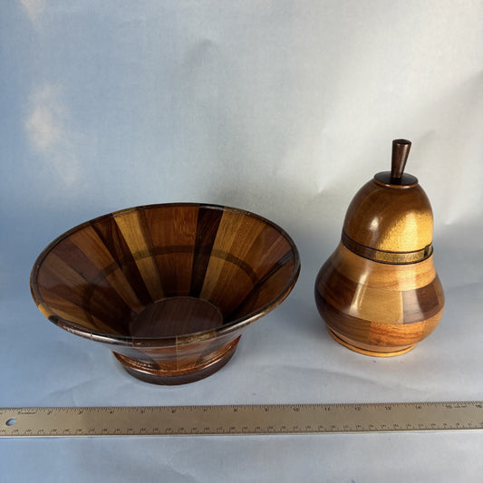 Multi-tone Wooden Bowl and Pear-Shaped Lidded Vessel