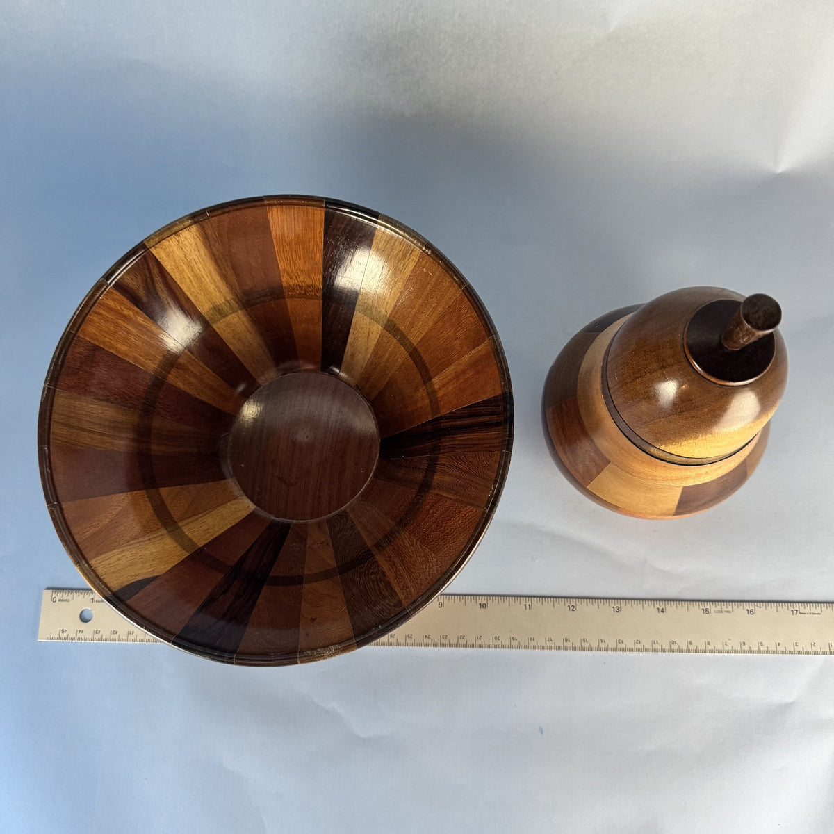 Multi-tone Wooden Bowl and Pear-Shaped Lidded Vessel