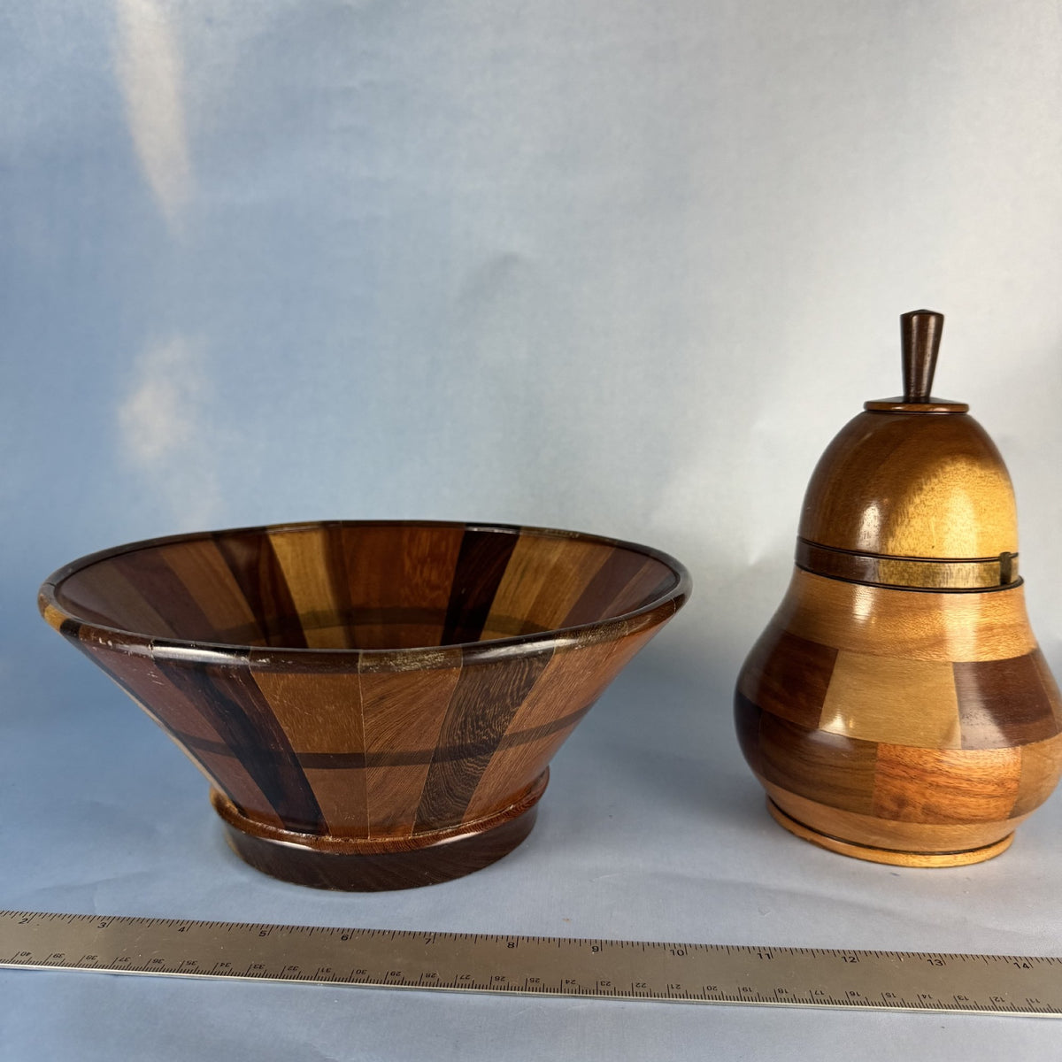 Multi-tone Wooden Bowl and Pear-Shaped Lidded Vessel