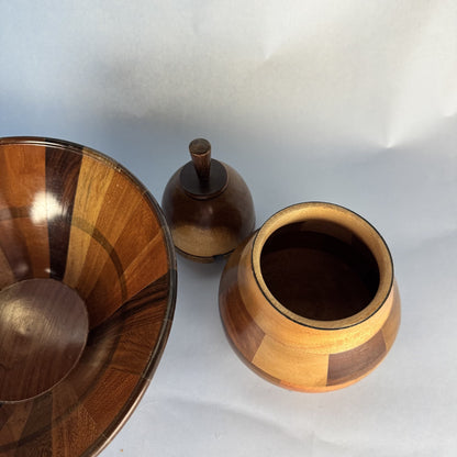 Multi-tone Wooden Bowl and Pear-Shaped Lidded Vessel