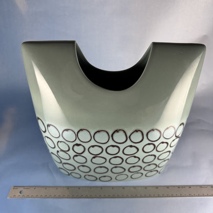 Celadon and Brown Portugese Flat Ceramic Vase
