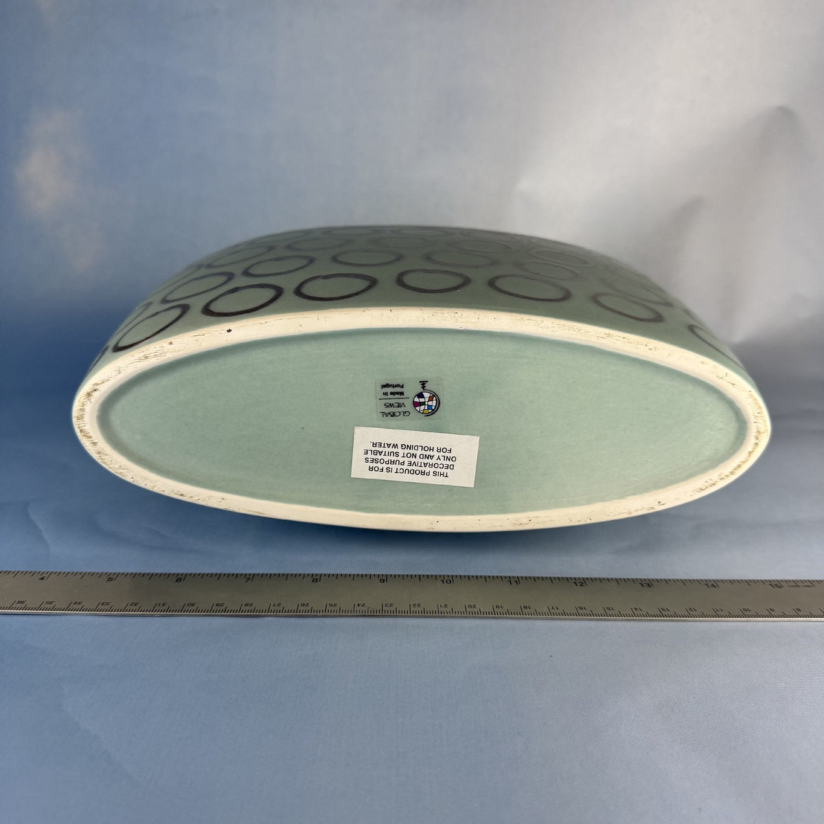 Celadon and Brown Portugese Flat Ceramic Vase