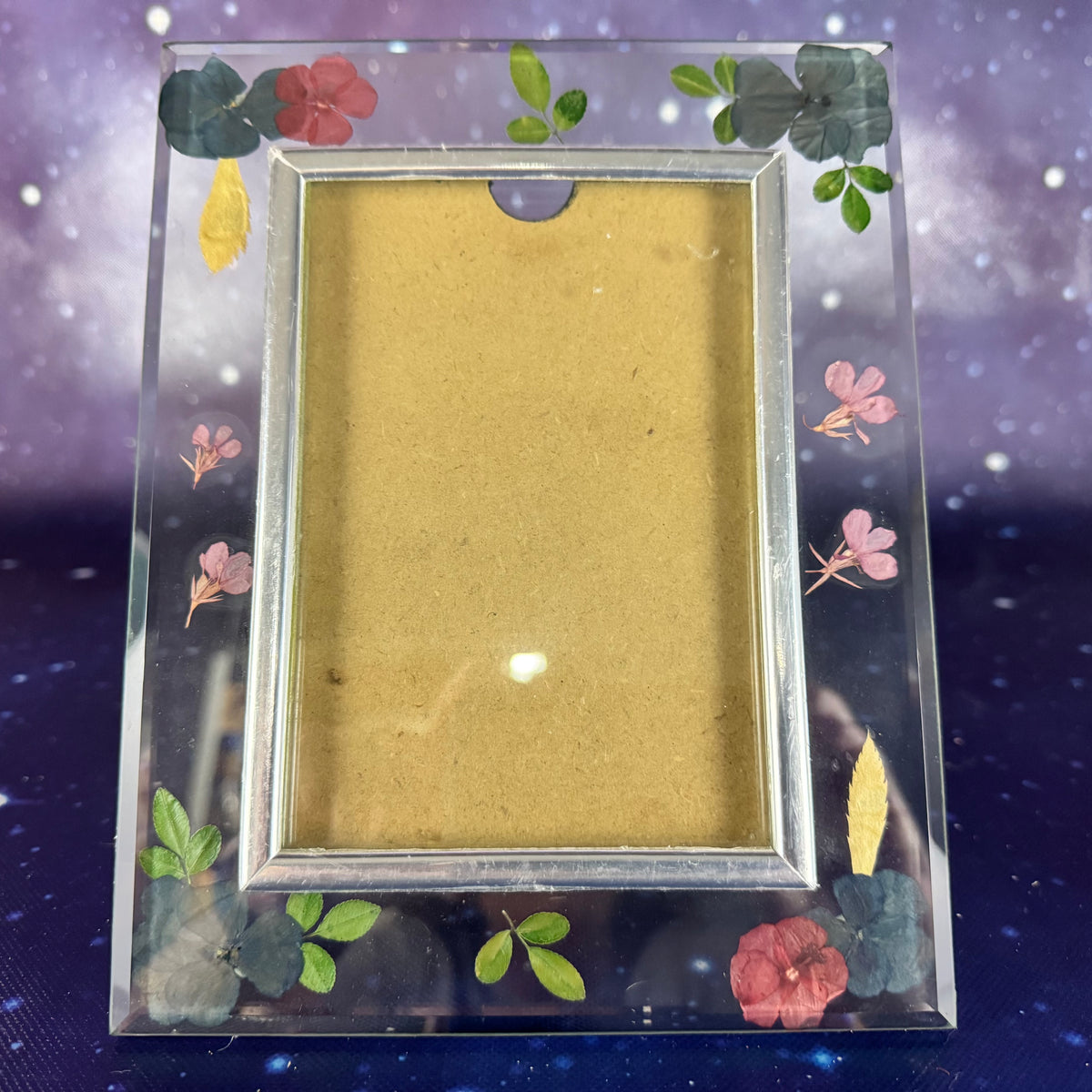 Pressed Flowers in Beveled Glass Frame