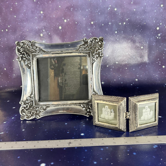 Trio of Pewter, Silver-Tone Metal Frames Victorian Style