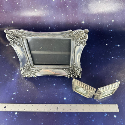Trio of Pewter, Silver-Tone Metal Frames Victorian Style