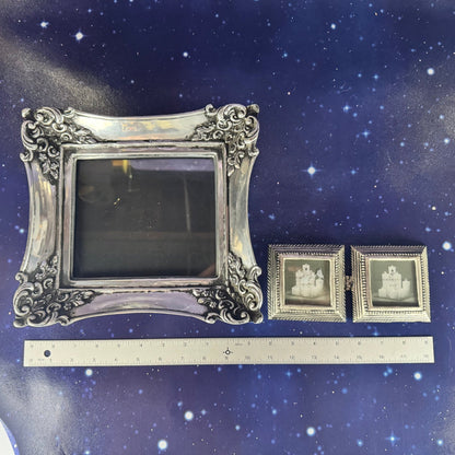 Trio of Pewter, Silver-Tone Metal Frames Victorian Style