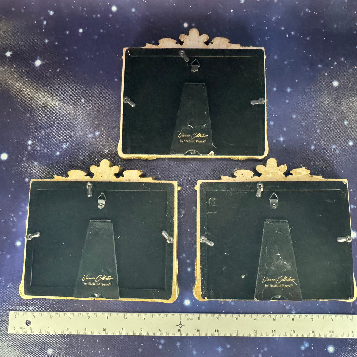 Trio of Gold Metallic Embellished Square Frames with Floral Motif