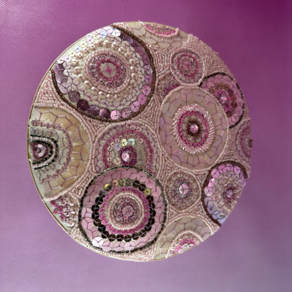 Pink Sequined Round Lidded Layered Jewelry Box