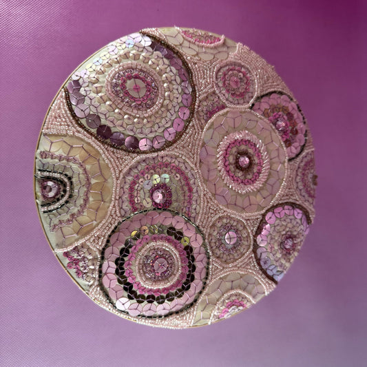 Pink Sequined Round Lidded Layered Jewelry Box