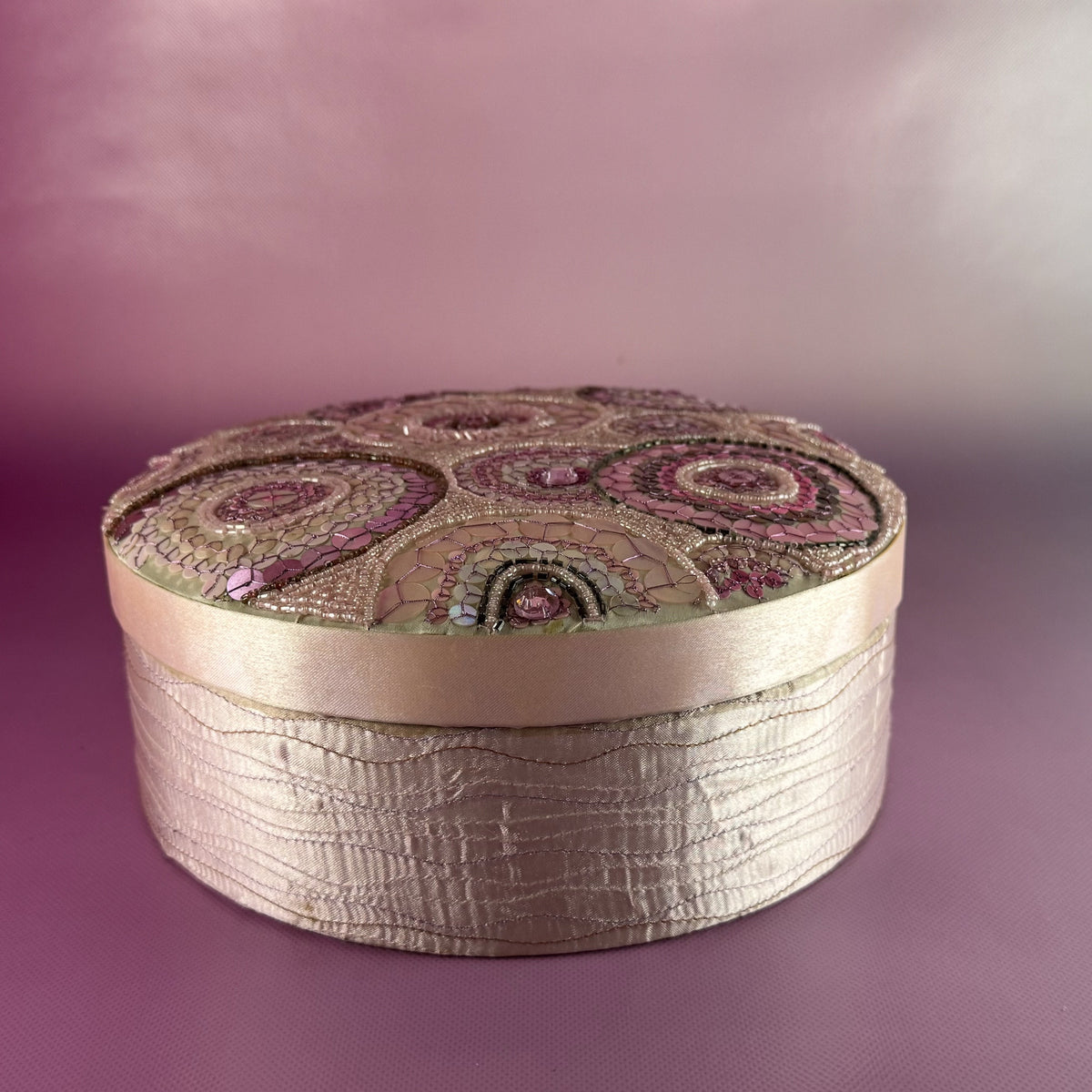 Pink Sequined Round Lidded Layered Jewelry Box