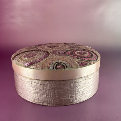 Pink Sequined Round Lidded Layered Jewelry Box