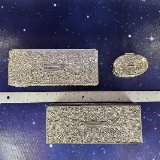 Three Vintage Silver-Plated, Intricate Velvet-Lined Jewelry Boxes