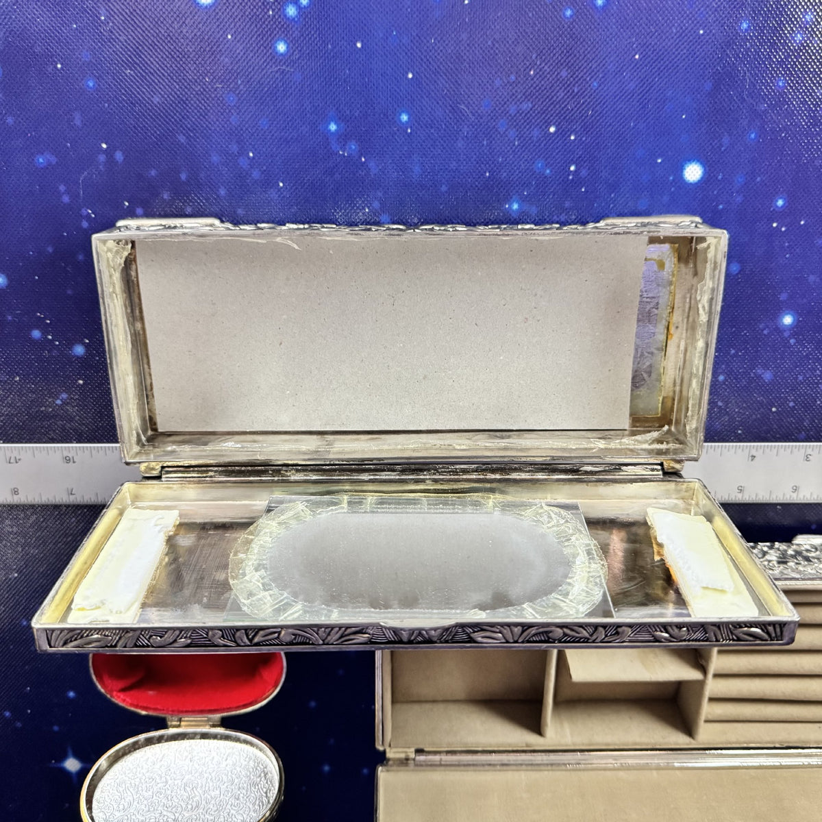 Three Vintage Silver-Plated, Intricate Velvet-Lined Jewelry Boxes