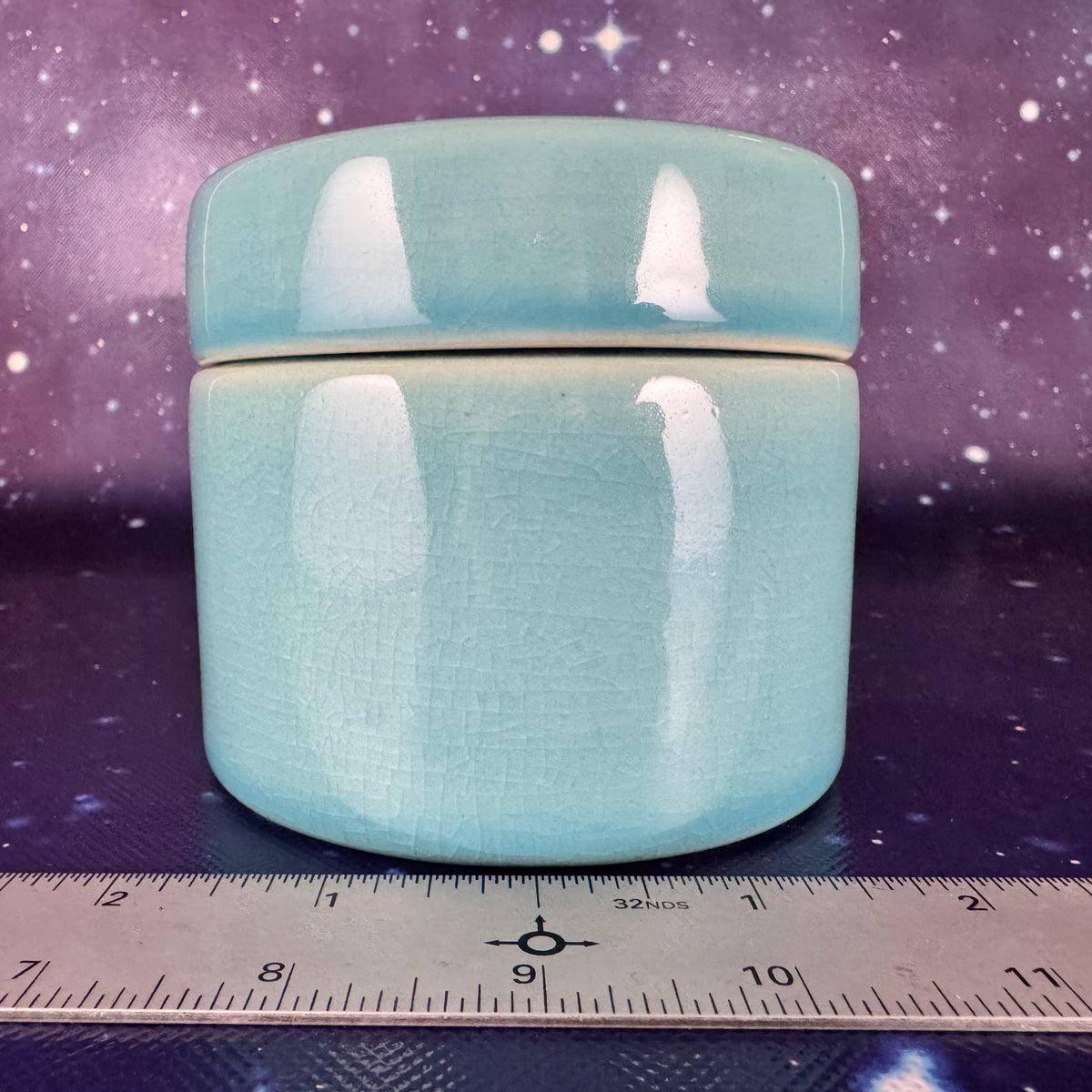 Blue Ceramic Circular Lidded Jewelry Trinket Box
