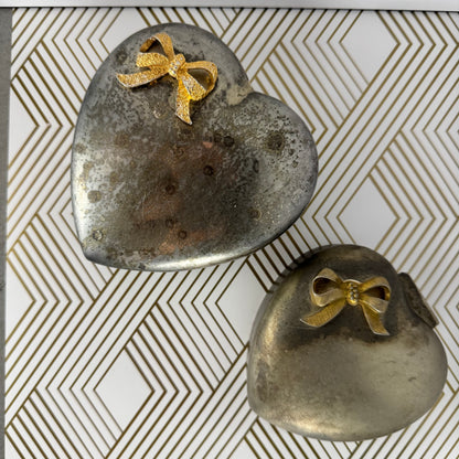 Mixed Pair of Vintage Avon Silver-Plated Heart-Shaped Boxes with Velvet Lining