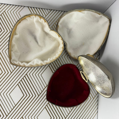 Mixed Pair of Vintage Avon Silver-Plated Heart-Shaped Boxes with Velvet Lining